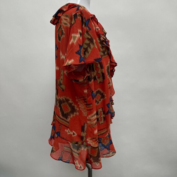 Chaps Denim Women's Top Size 2X Burnt Orange Blue Multicolor 2 Piece Ruffles - Picture 4 of 8